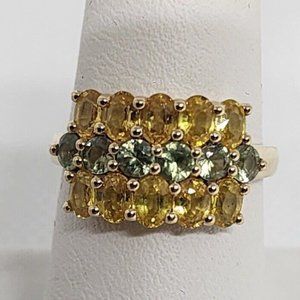 10K YELLOW GOLD CITRINE & AQUAMARINE RING SIZE 6